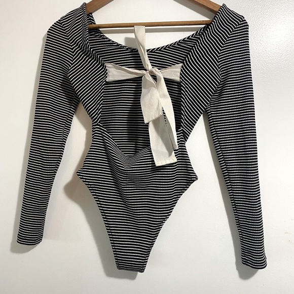 Topshop Bow Back Stripe Bodysuit - Picture 7 of 8